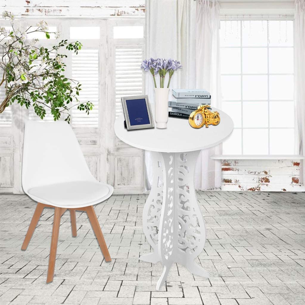 White Small Coffee Table Desk Wood Plastic Board Round Small Tea Corner Table - 60X40X31cm