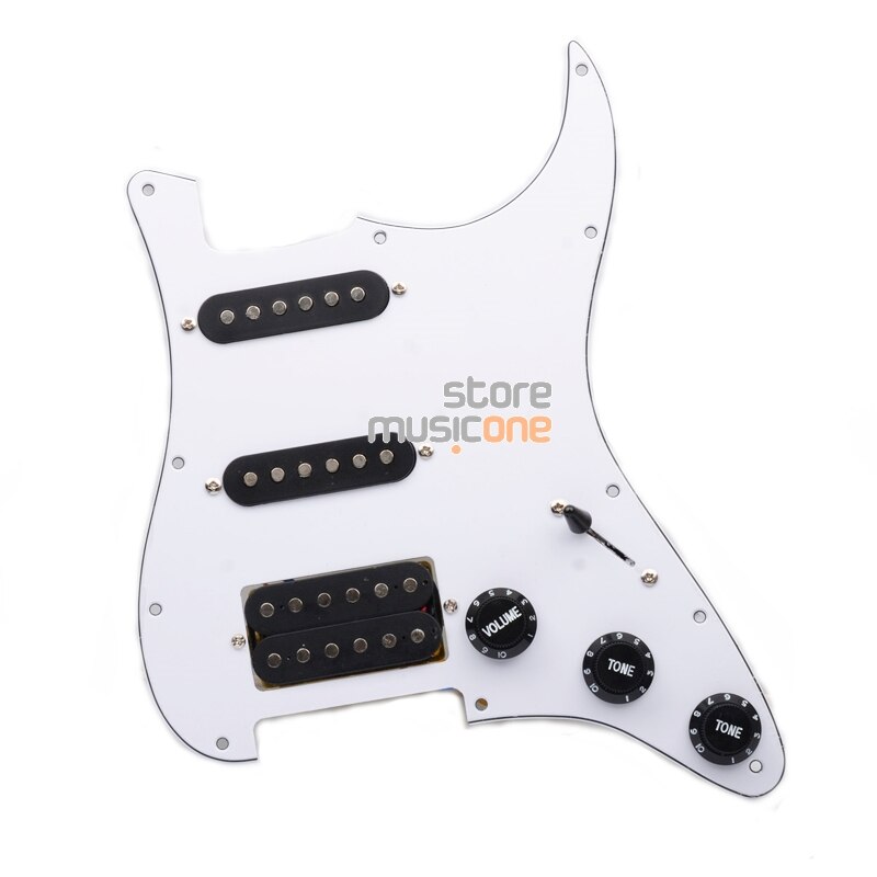 Flerfarvet elektrisk guitarpladebeskyttelse og sort ssh-indlæst forbundet bundplademontering: Hvid