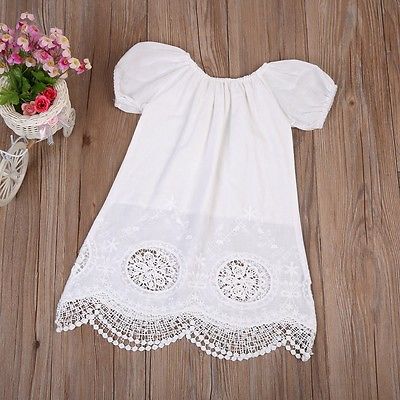 Pudcoco , de princesa de encaje blanco vestido de verano para niñas pequeñas, vestidos de niños, ropa de algodón Casual con manga, vestido de verano, talla 0-4T: 3 años