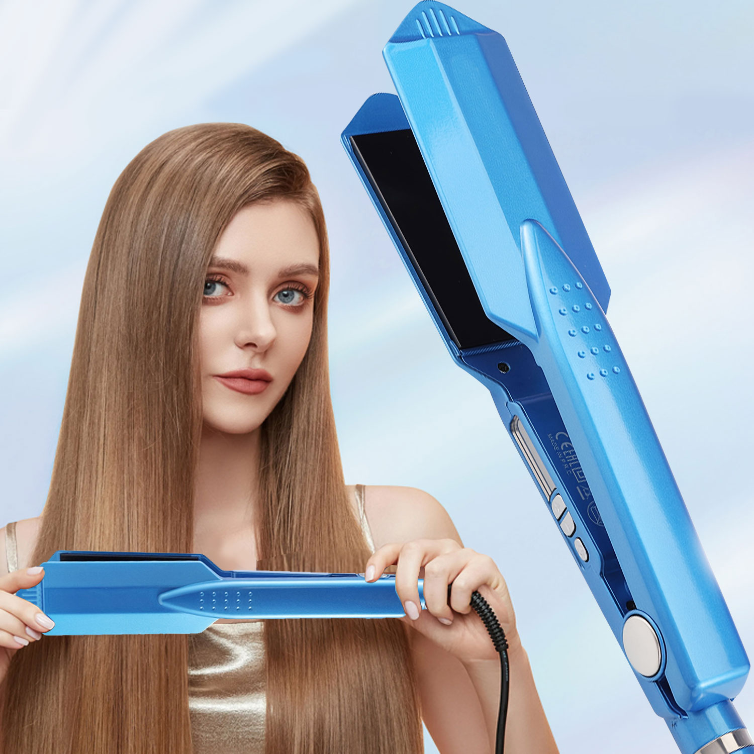 Stijltang Breed Titanium Platte Ijzer Voor Professioneel Haar Rechttrekken 470f ° Snel Opwarmen Met Dubbele Spanning Platte Ijzer