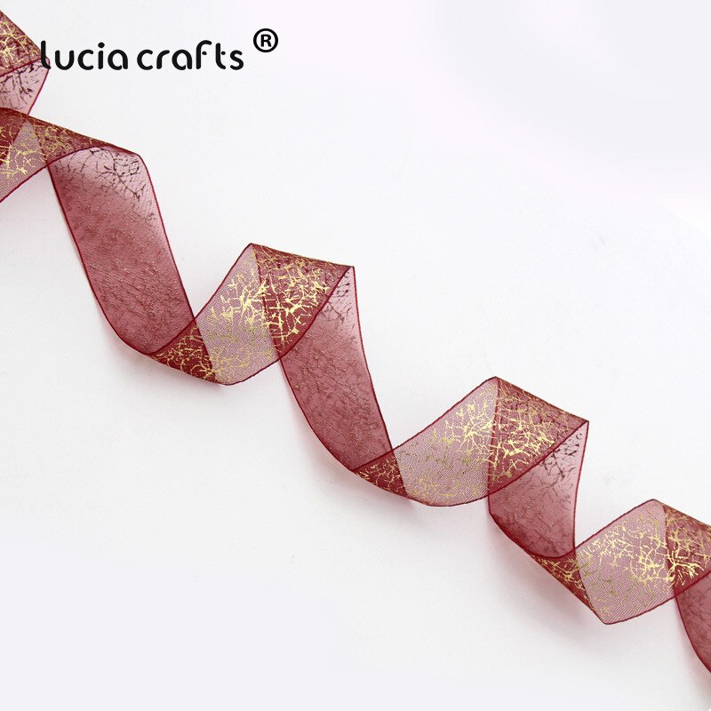 Lucia Ambachten 25 Mm Gedrukt Organza Lint Wedding Wrapping Decor Materiaal Diy Naaien & Haar Boog Accessoires P0102: C4 Wine red 5y