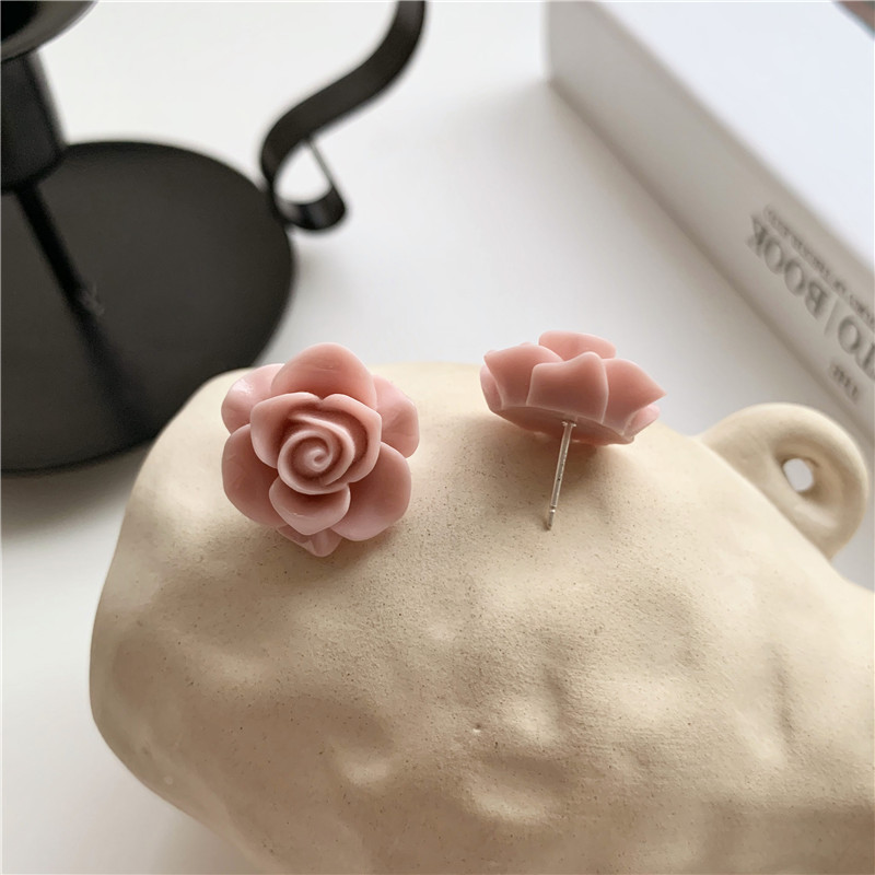 Pink rose big clip øreringe uden piercing blomster søde luksus brude øreringe