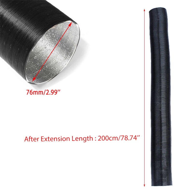 25/42/60/76/90mm Air Intake Outlet Exhaust Stretch Corrugated Hose Pipe Flexible Combustion For Webasto Eberspacher Auto Heater: 200cmx7.6cm(LxID)