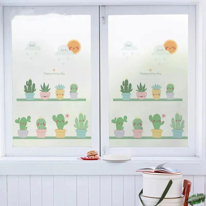 Cactus en pot taille personnalisée fenêtre Film sur verre autocollants pas de colle teinté vie privée décalcomanies salle de bains bureau porte coulissante décor à la maison