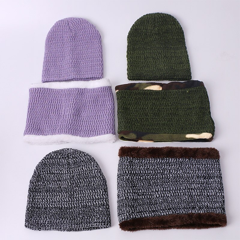 Todelt tørklæde og hue kvinder hue hue strikket kalot efterår vinter varme casual hatte unisex hold elastiske hatte udendørs