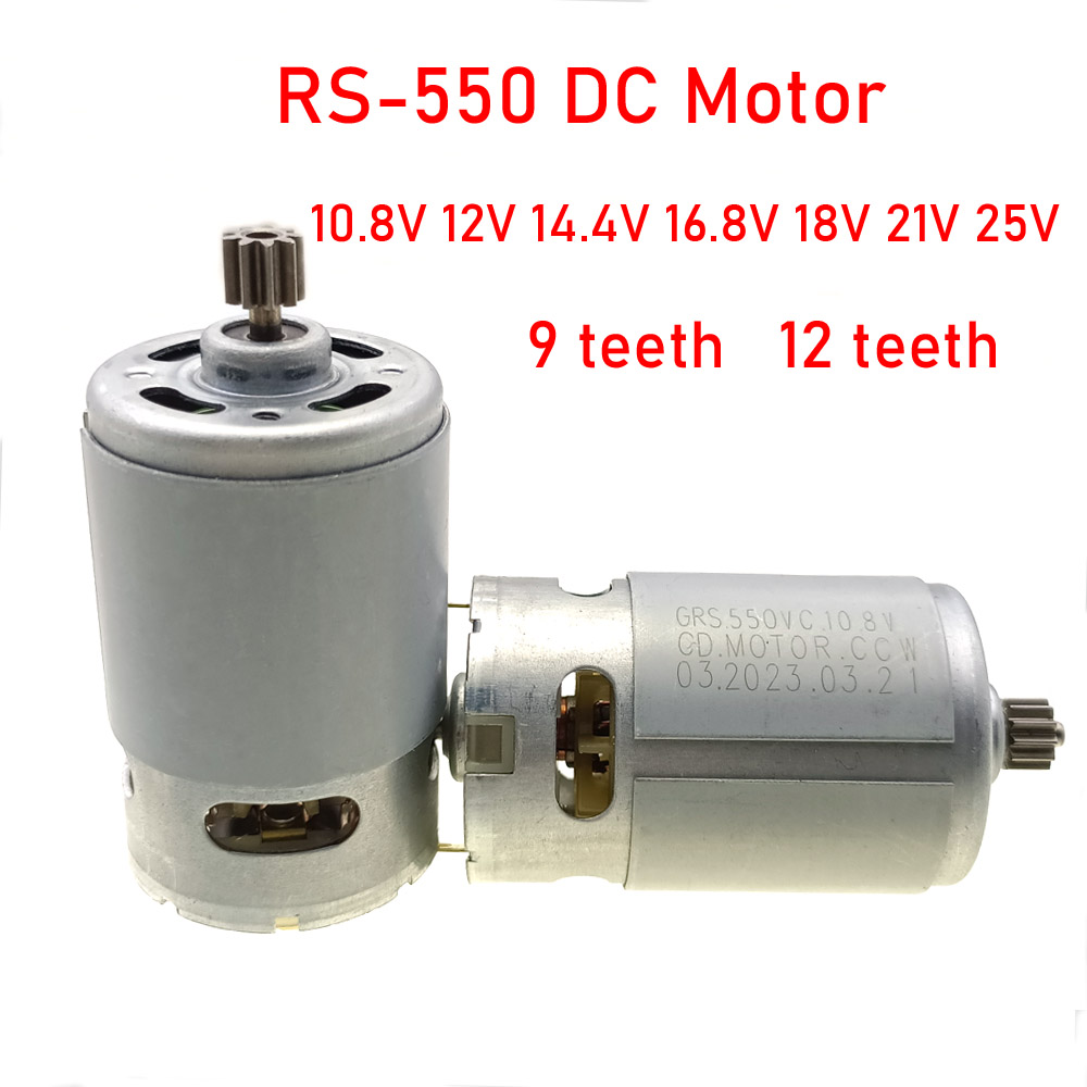 10.8v 12v 14.4v 16.8v 18v 21v 25v likestrøms elektrisk motor  rs550 9 tenner 12 tenner skrutrekkerbormotor med girkasse med høyt dreiemoment