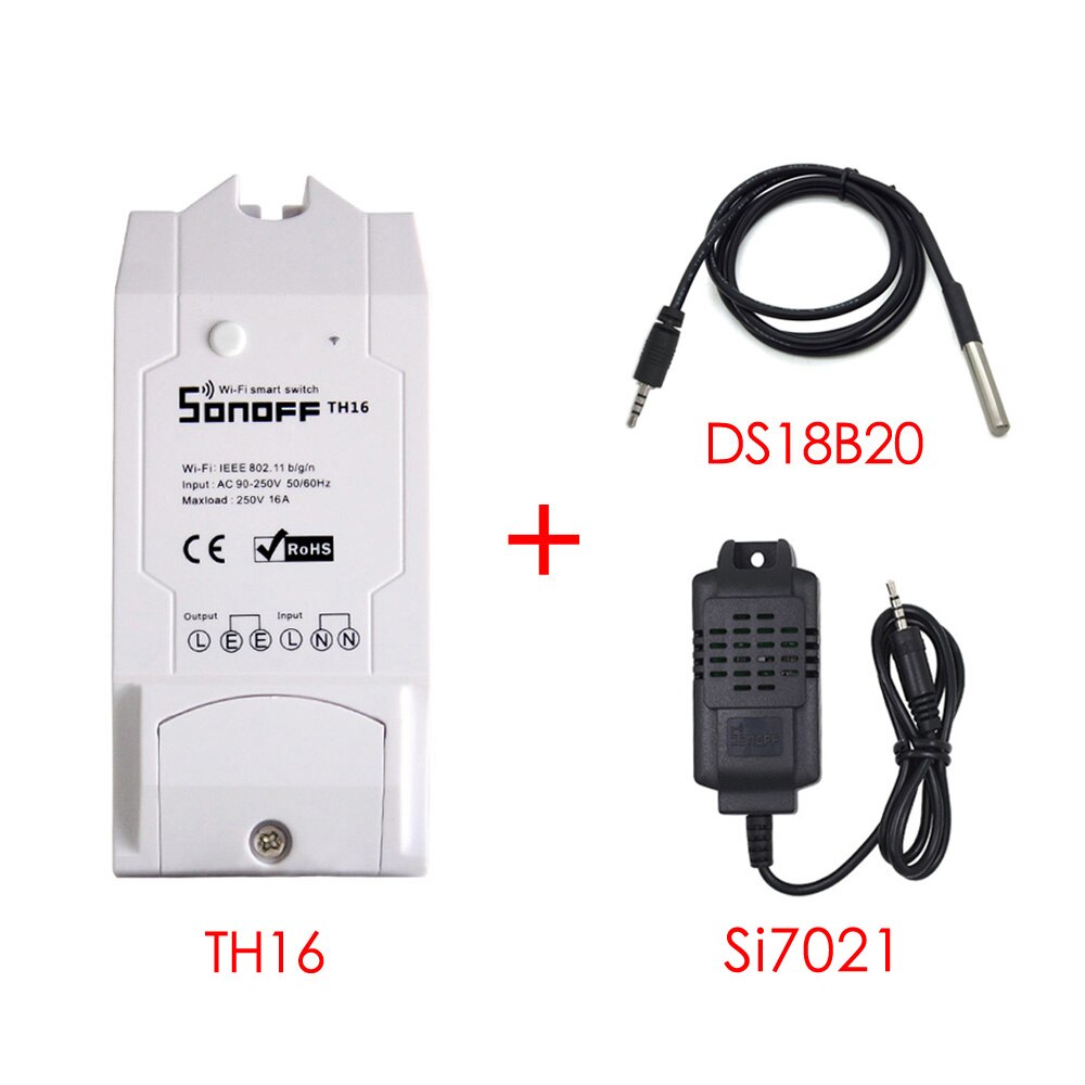 Sonoff-interruptor inteligente TH16 TH10 con Wifi, 16A, 10A, Sensor de monitoreo de temperatura y humedad, Automatización del hogar inteligente: TH16 DS18B20 Si7021