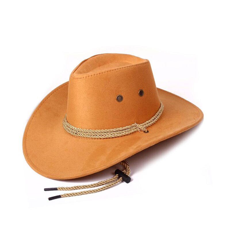 , nueva Unisex, sombrero de cowboy del Oeste, sombrero de turista sólido, sombrero ancho al aire libre, sombrero con visera de jazz, Gorras, al por mayor: Yellow