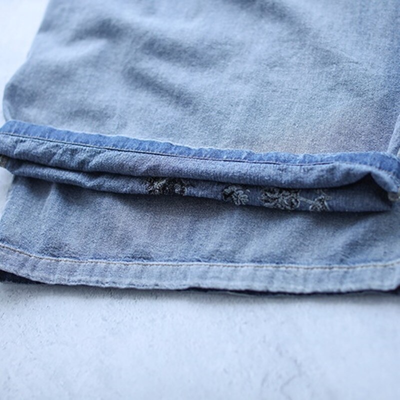 Chinese Style Women&#39;S Jeans Vintage Denim Chinese Trousers Womens Embroider Jeans Kung Fu Pants Ethnic Wide Leg Pants 10370