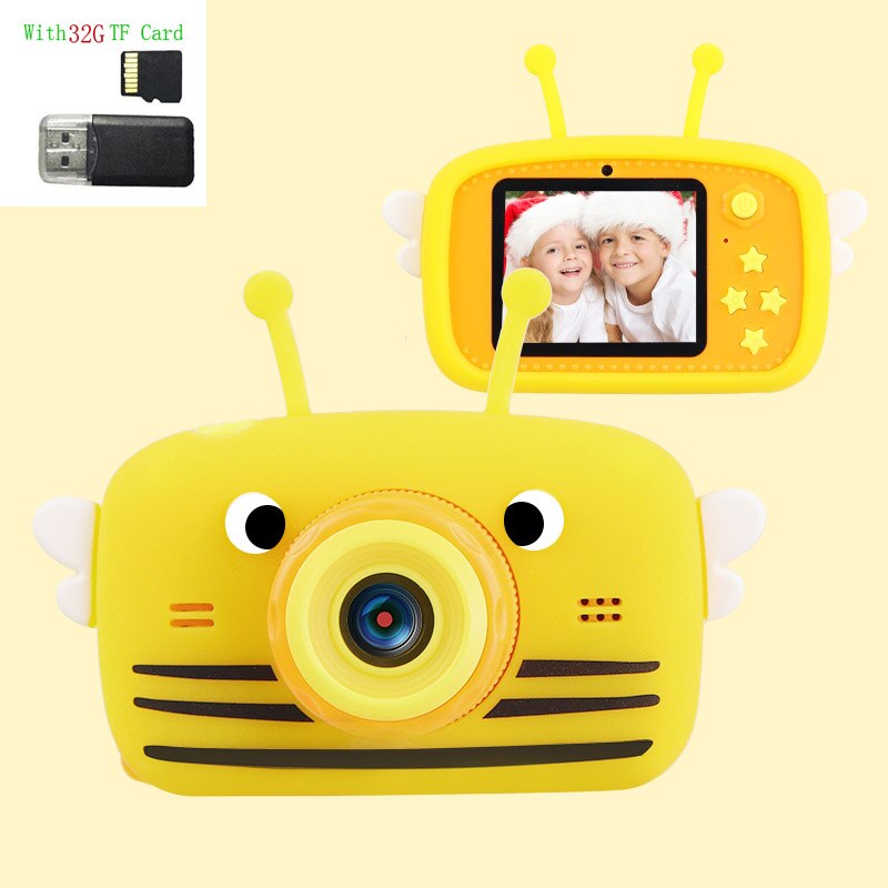 Kinderen Mini Camera Full Hd 1080P 12MP Digitale Video Foto Camera 2 Inch Scherm Kids Camera Voor kinderen Beste: Bee Yellow 32G