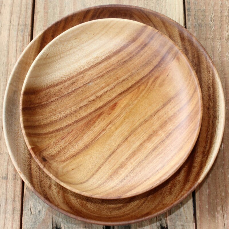 2 stuks ronde houten borden, geheel acaciahout, fruitschalen, houten schotels, theeblad, dessertbord, dinerbord, ontbijtbord, servies
