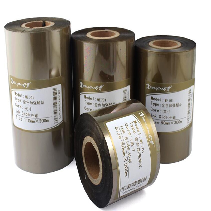 Gold Silver Ribbon 40 50 70 80 90 100 110mm 300m Barcode Printer Thermal Transfer Printing Label Gold Silver Wax Ribbon