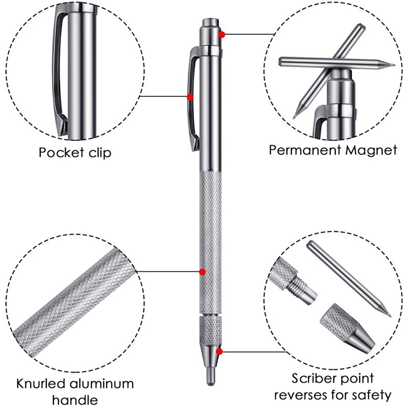 6 Pcs Graveren Pen Tip Kraspen, Tungsten Carbide Scribers Met Magneet, metalen Ets Graveren Pen Voor Metaal Glas Hout
