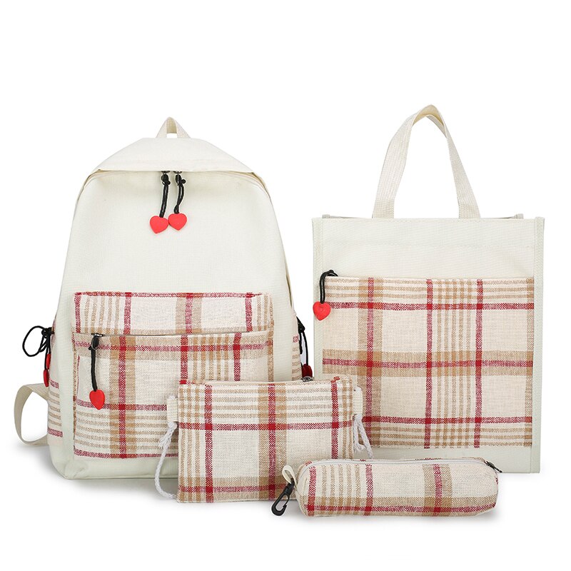 4 pièces ensemble de sacs d'école corée sac à dos pour adolescent filles toile femmes sac à dos pour ordinateur portable étudiant livre sac Mochila Escolar cartable