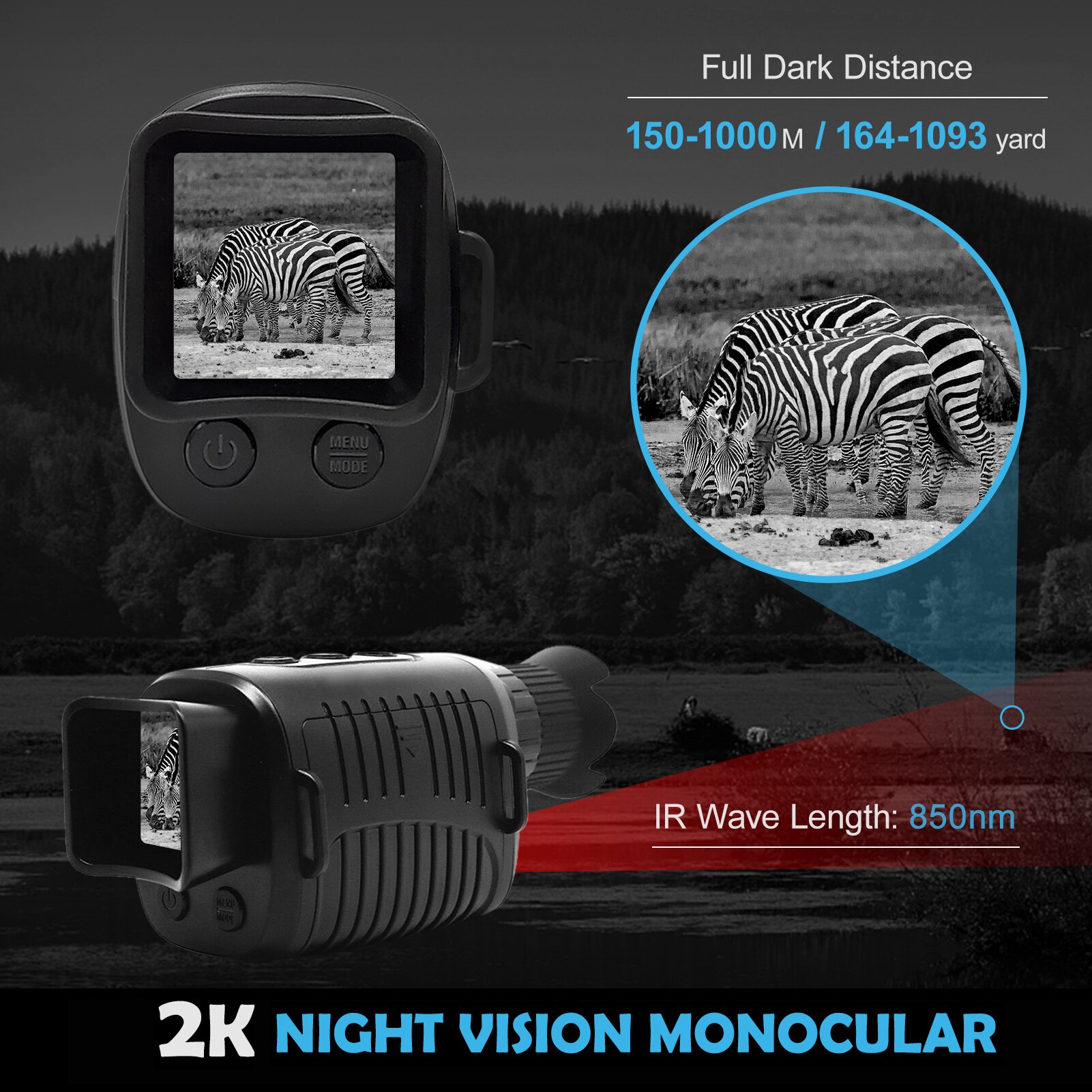 2K Monocular 5X Digital Zoom Digital High Definition Infrared Night Vision with 1.5&#39;&#39; Display Screen Outdoor Camping Hunting