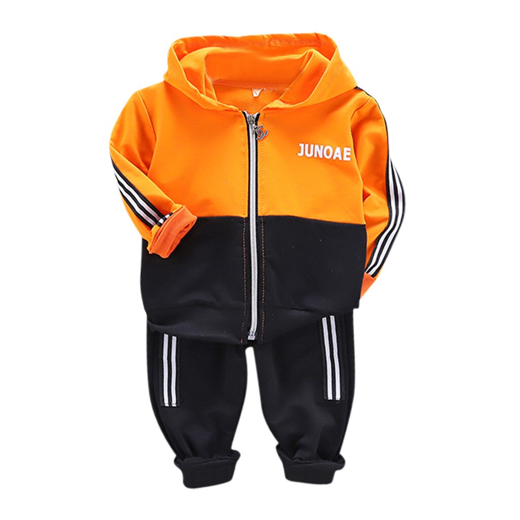 Children Toddler Boy Children kids baby clothes set Hooded Letter Long Sleeve cute Tops Pants Outfits Set Tracksuit: Orange / 24M