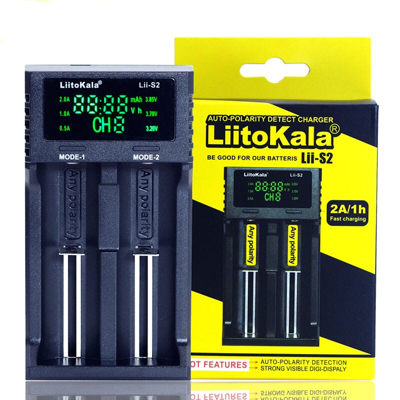 Liitokala lii -500 pd4 pl4 402 202 s1 s2 batterilader til 18650 26650 21700 aa aaa 3.7v/3.2v/1.2v litium nimh batteri: Lii -s2 lader