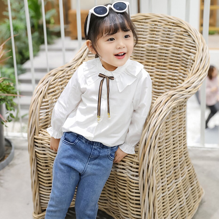 Blouses voor meisjes strik meisje witte blouse linten kinderschool blouse voor meisjes effen kleur kinderkleding meisje