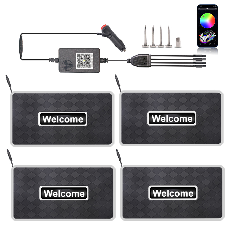 Luces ambientales interiores universales 2/4 en 1 para coche, 12V, 5V, aplicación sinfónica, 213 colores, alfombrillas Led para suelo de coche, accesorios de decoración de luz: Azul oscuro