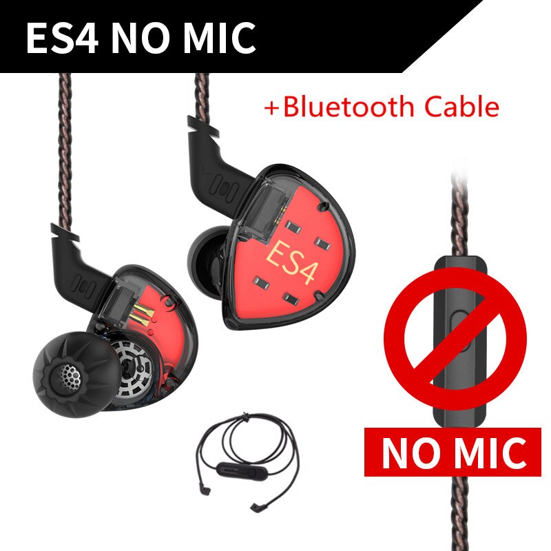 KZ ES4 1BA+1DD Hybrid In-ear Earphone Hifi Dynamic Driver Noise Cancelling Headset Replacement Cable AS10 ZSX ZSX ZST ES3 ZSN: black no mic BT