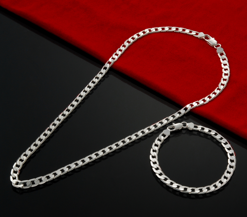 Conjunto de joyería de compromiso para mujer y hombre, joyería clásica de sello de plata de 6MM, cadena geométrica, collares, de , boda, 925