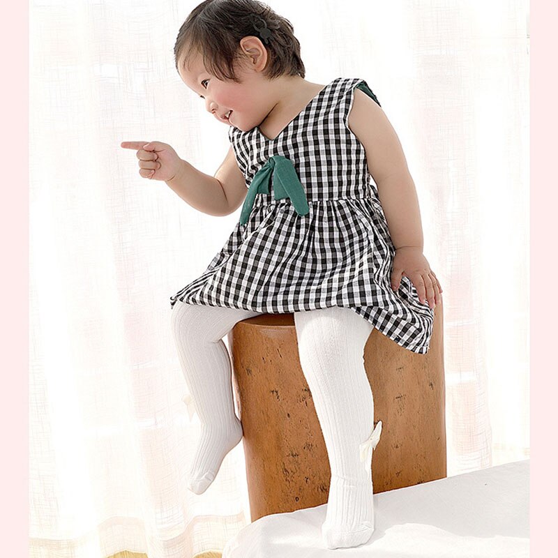 Collants à nœud papillon pour filles, bas en coton pour enfants, doux, respirant, tricoté, noir, Beige