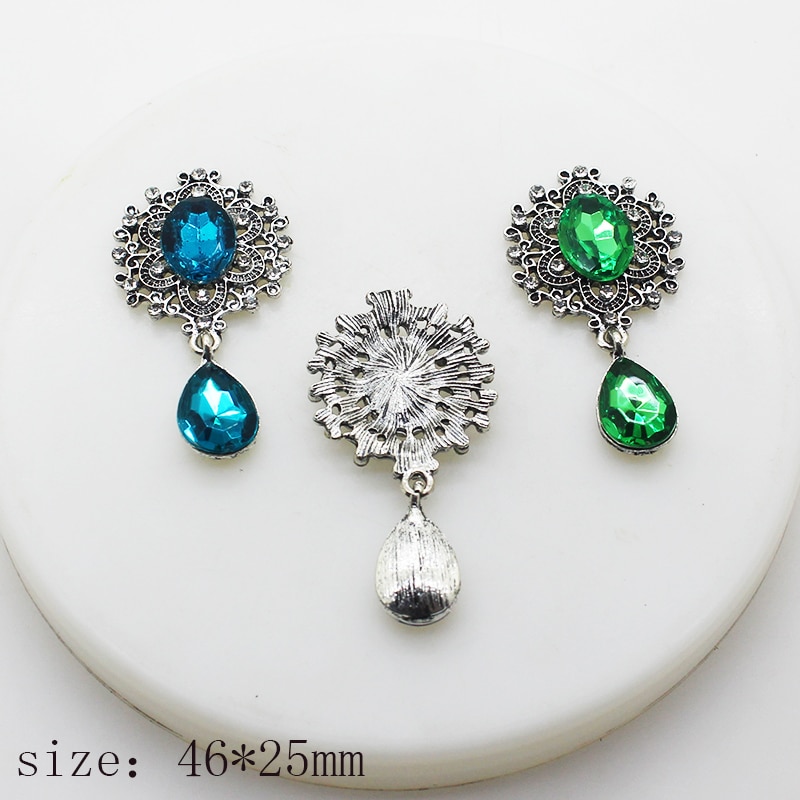 Retro Silver Rhinestone Vlakke Achterkant Broche 46*25Mm 10 Stks/partij Geweven Kleding Accessoires Bruiloft Decoratie Productie