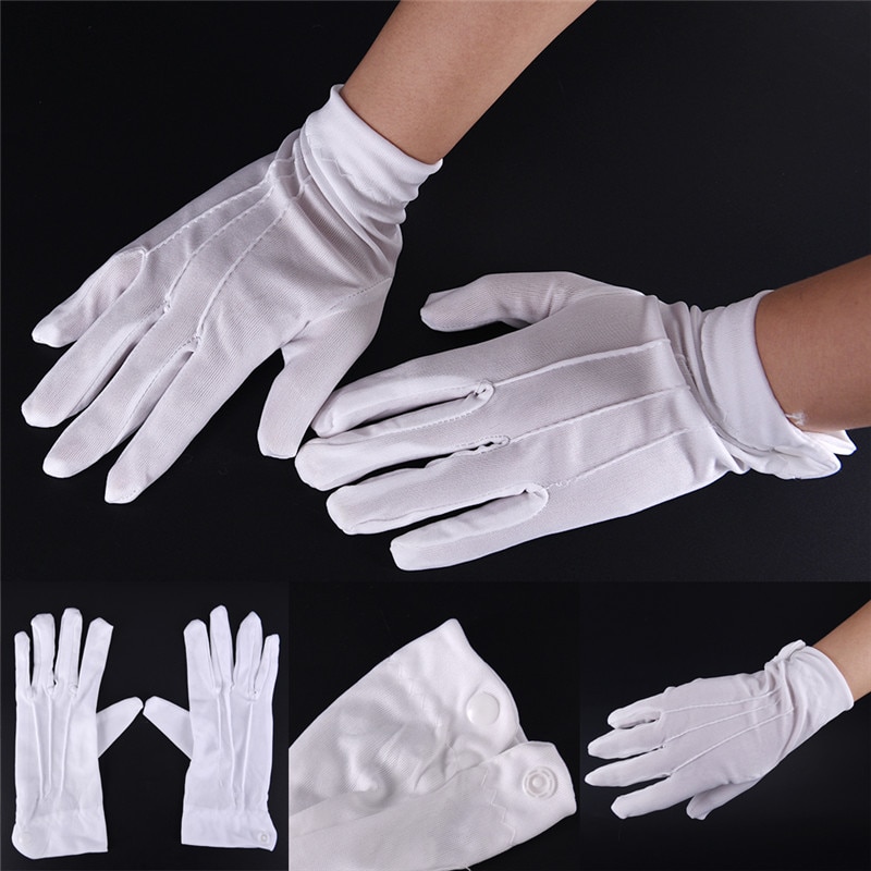 1 Paar Witte Katoenen Handschoenen Werk Uniform Catering Uniformen Goochelaar Parades Inspectie Vijf Vingers Vrouwen Mannen Werk Handschoenen