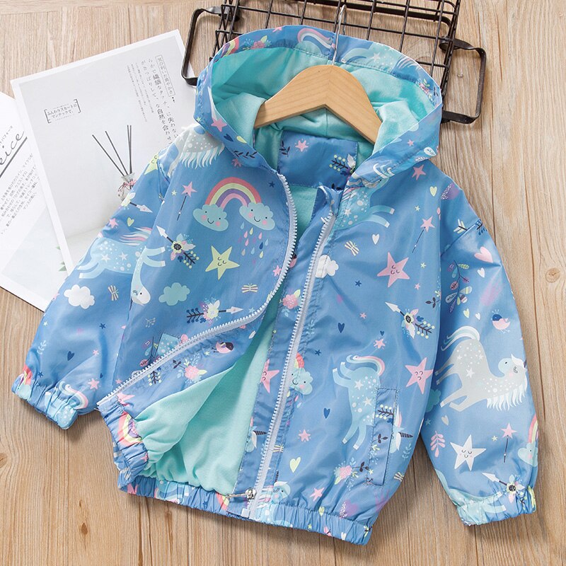Ours Leader filles manteaux printemps enfants vestes hiver coupe-vent Floral fille vêtements à capuche vêtements pour enfants doux enfant tenues: AH124 Blue / 7T
