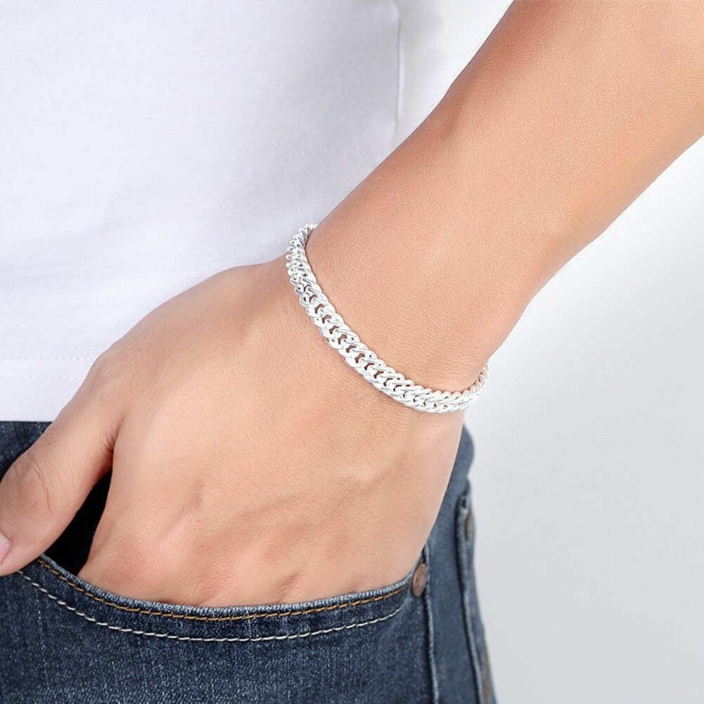 Trendy all-match argento sterling 925 6MM catena geometrica uomo bracciali collane per donna set di gioielli da sposa per feste di moda