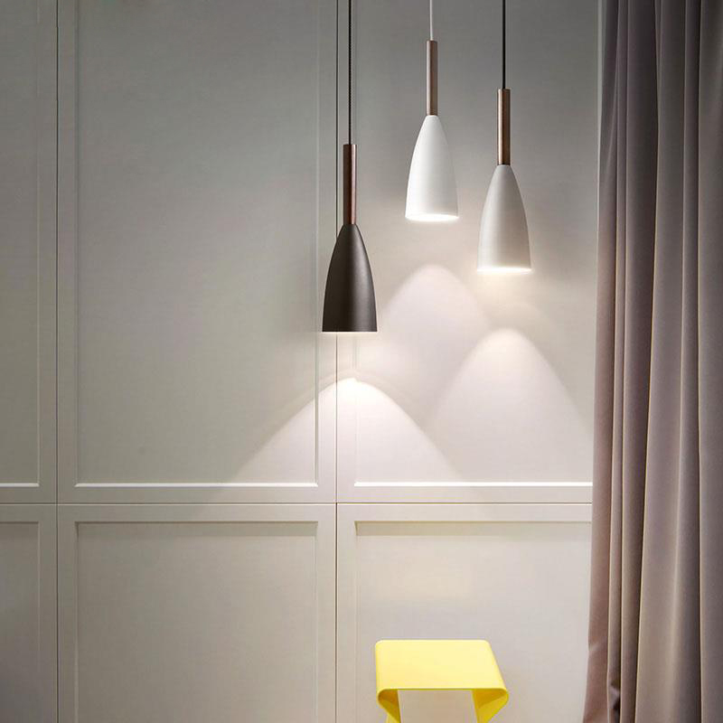 Moderne minimalistisk  e27 pendellamper bar cafe restaurant indretning træ aluminium hængelampe belysning armatur