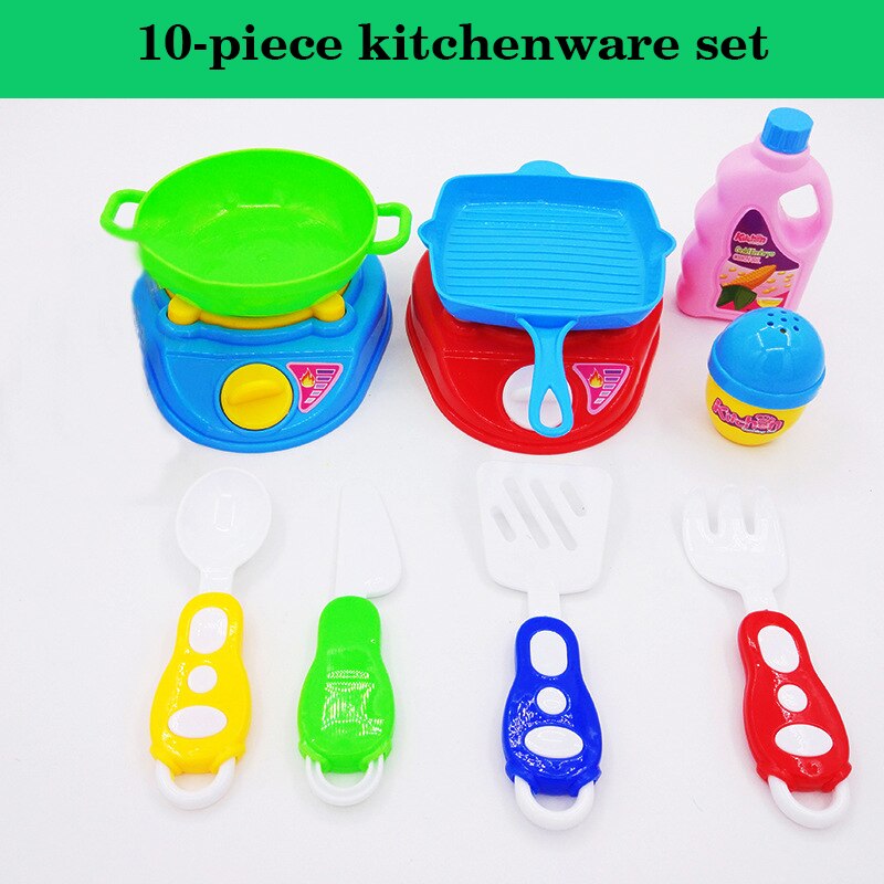 53pcs/lot Children Pretend Role Play House Toy Cutting Fruit Plastic Vegetables Food Kitchen Baby Classic Kids Educational Toys: 10-piece kitchenware