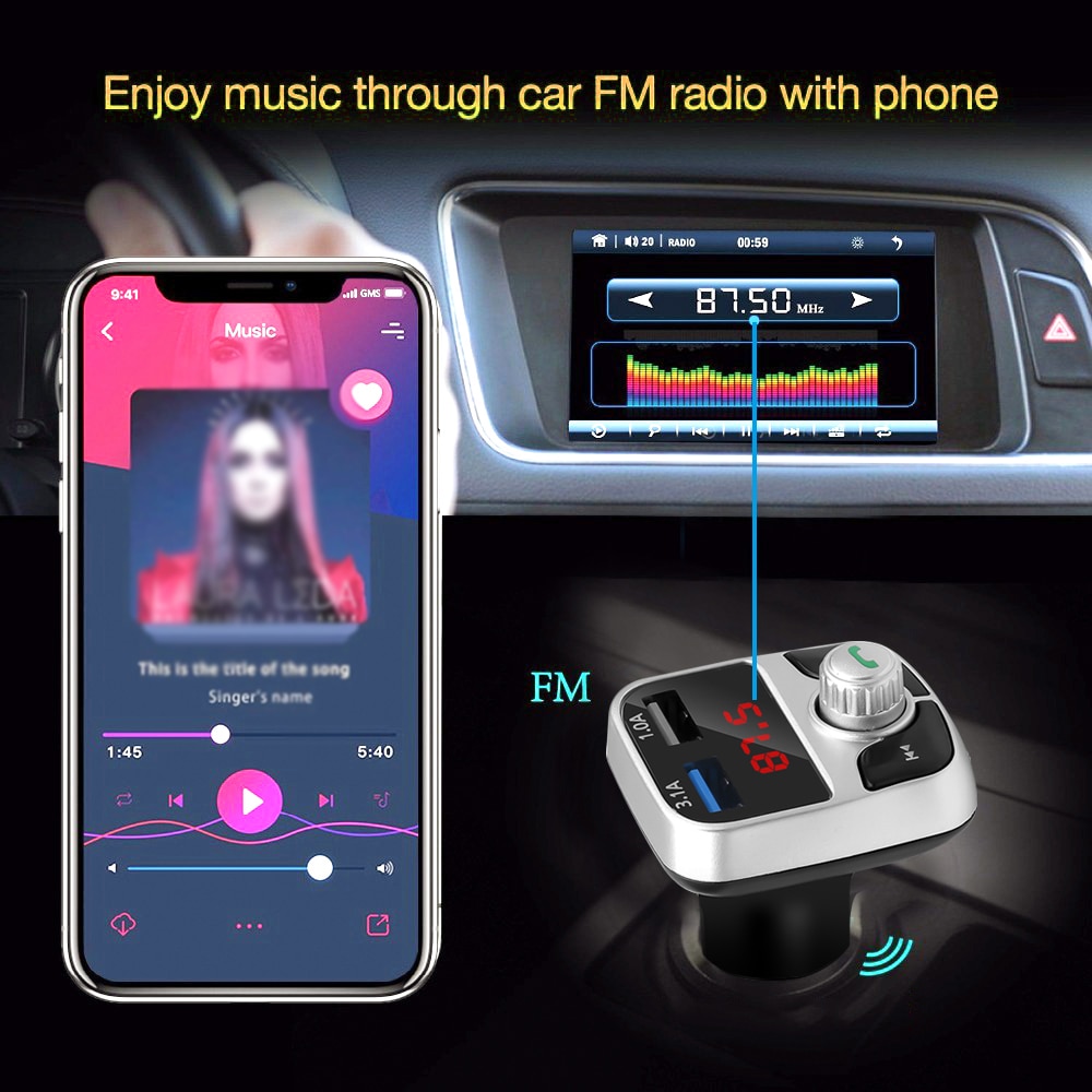 Bluetooth fm sender dual usb aux modulator håndfri bil  mp3 afspiller 3.1a