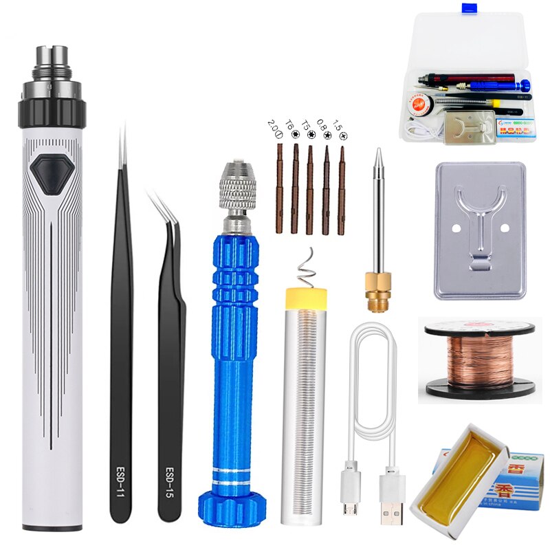 usb battery soldering iron 510 soldering iron 16-piece soldering iron kit storage box adjustable piezoelectric soldering iron: white