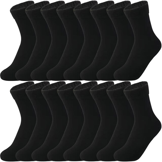 10 Pairs Winter Warm Women Socks Solid Color Thicken Thermal Socks Soft Plus Velvet Socks Casual Snow Sock Home Floor Beige Sock: 10 Black