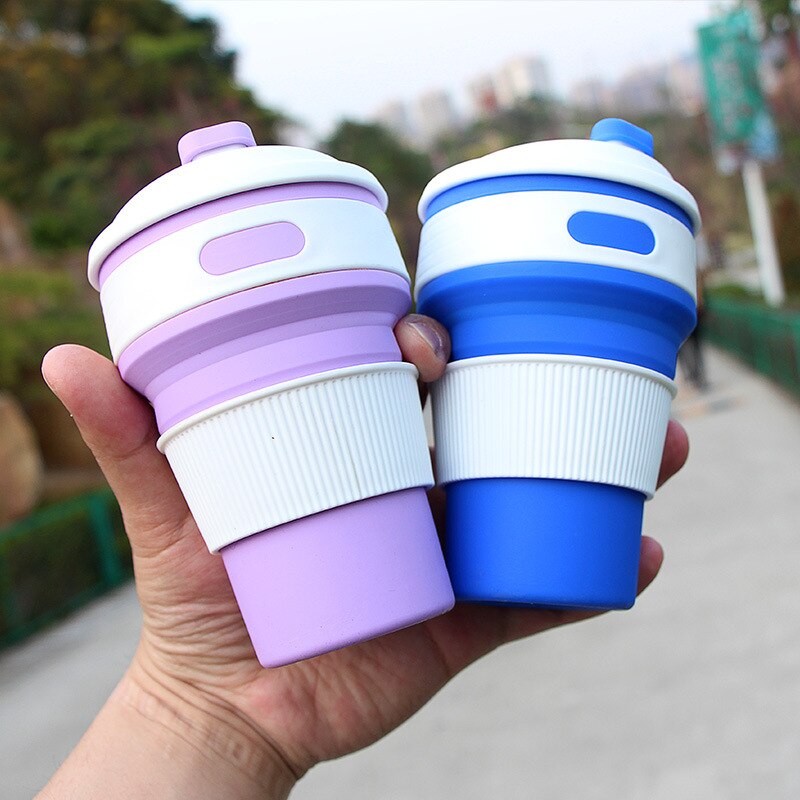 Tazas de silicona para agua retráctiles portátiles de 350ml taza de viaje plegable de Color sólido multifunción