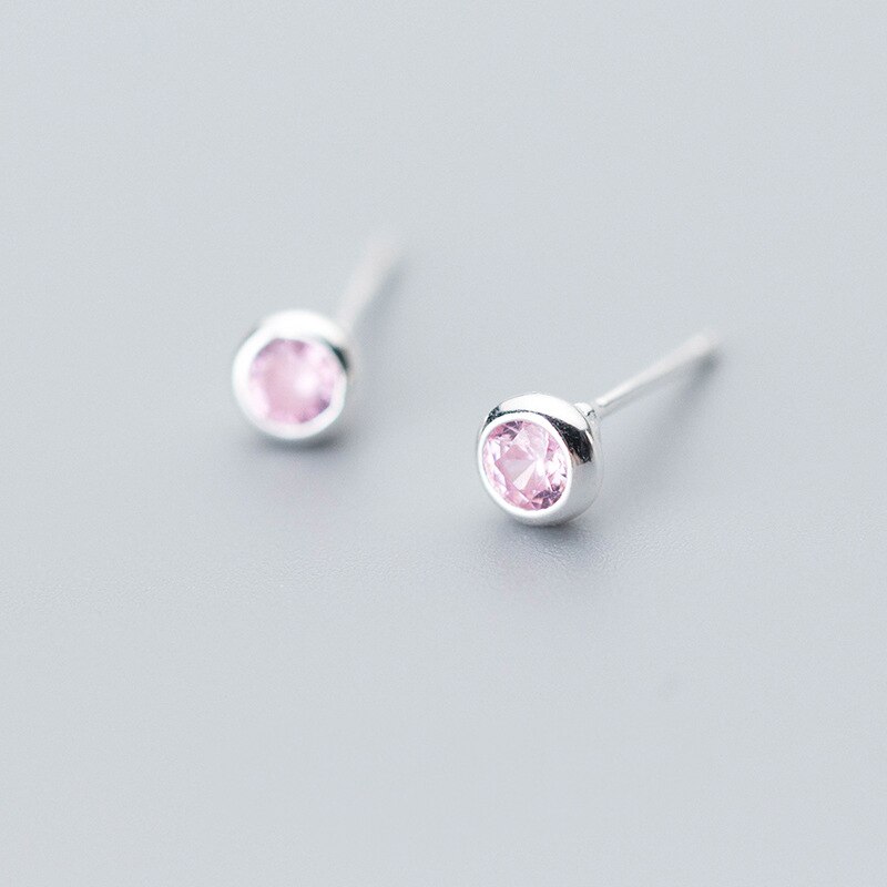 MloveAcc, 100% Plata de Ley 925, pendientes de tuerca de circón pequeño a la para mujeres, para niñas y niñas: Pink Crystal