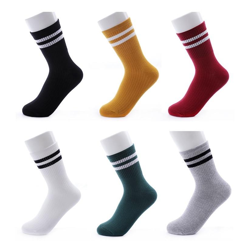 High School Girls Cotton Sports Japanese Loose Striped Crew Socks Colorful Women Sox Harajuku Retro Cute Funny Socks