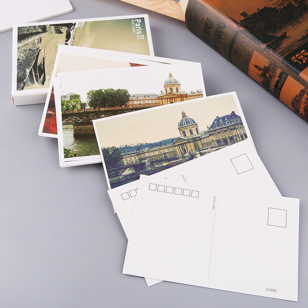 30 Sheets Eiffel Tower Paintings Retro Vintage Postcard Christmas Card Wish Poster Cards