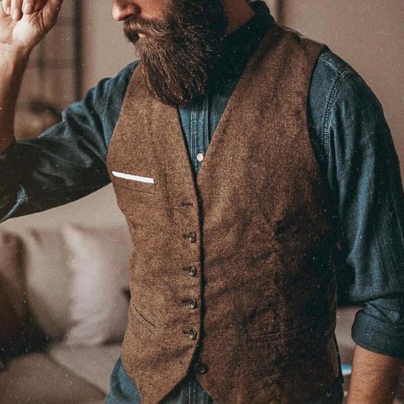 Men&#39;s Suit Vest Tweed Jacket Slim Fit Wedding Groomsman Clothing V Neck Man Waistcoat Casual Business Jacket Vest For Men