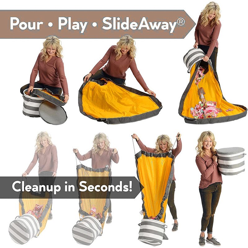 Slide away brinquedo clean-up saco de armazenamento fingir jogar brinquedos portáteis organizador doméstico recipientes de armazenamento à prova dwaterproof água cestas de armazenamento