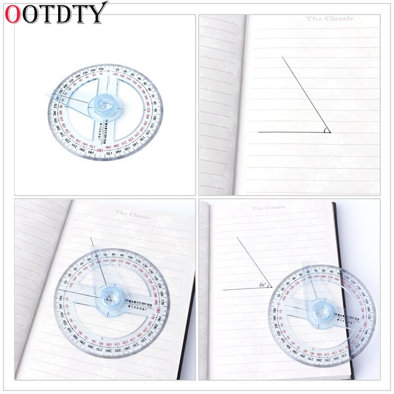 Plastic 360 Degree Protractor Ruler Angle Finder Swing Arm School Office