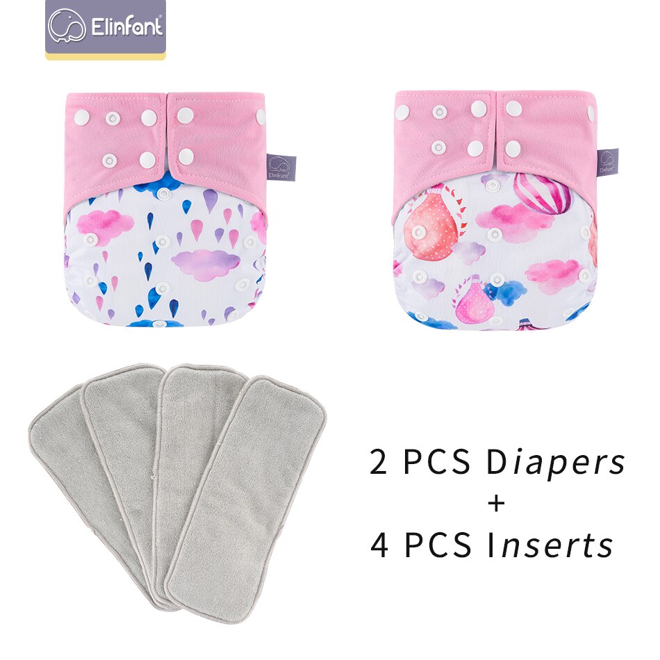 Elinfant 2 Couches Avec 4 Inserts Lavable Réutilisable Daim Tissu Intérieur Avec Une Poche Fit 3-15kg Bébé Couche-Culotte: EF445EF447