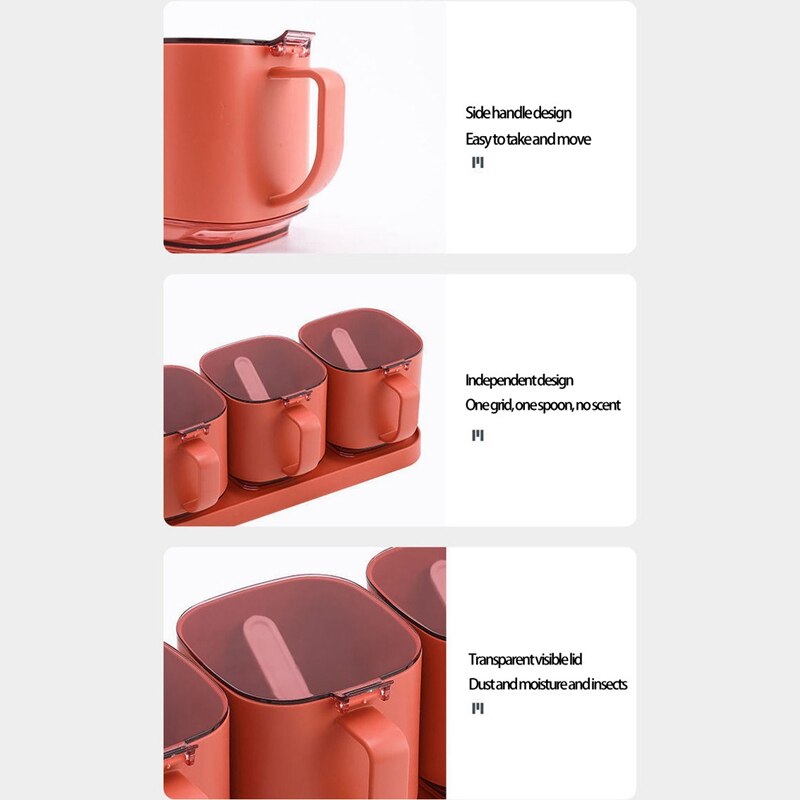 4 In 1 Spices Box Pepper Spice Shaker Kitchen Organizer Spices Seasoning Jar Set With Spoon Kitchen Tool