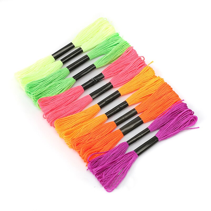 12 Skeins Embroidery Sewing Thread Cotton Fluorescent Color Cross Stitch Polyester Thread Floss DIY Knitting Embroidery Tool
