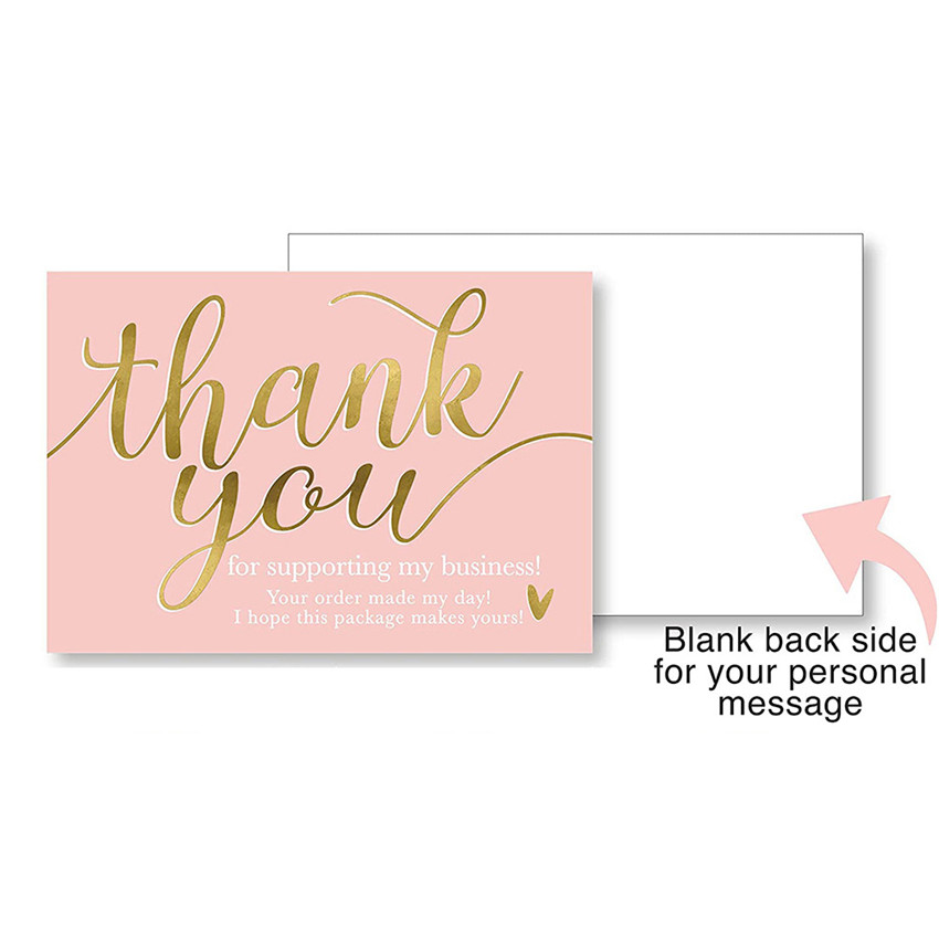 50pcs Pink Thank You for Supporting My Small Business Card Thanks Greeting Card Appreciation Cardstock for Sellers 5*9cm