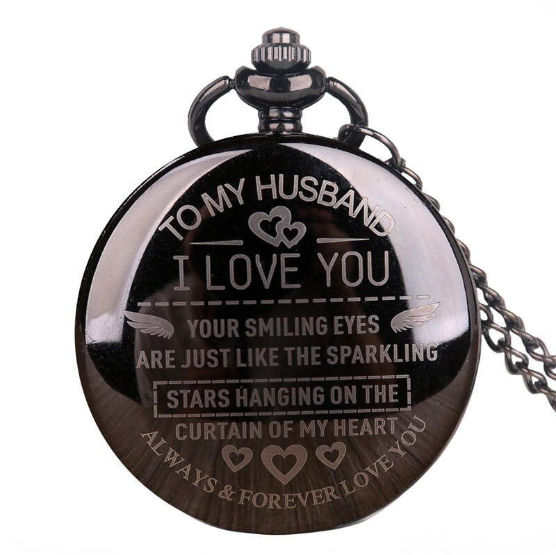 Om Mijn Man Altijd Zal IK LIEFDE U Quartz Pocket Horloges Casual Fob Pocket Horloges Beat Cadeaus voor man Heren: to my husband black1