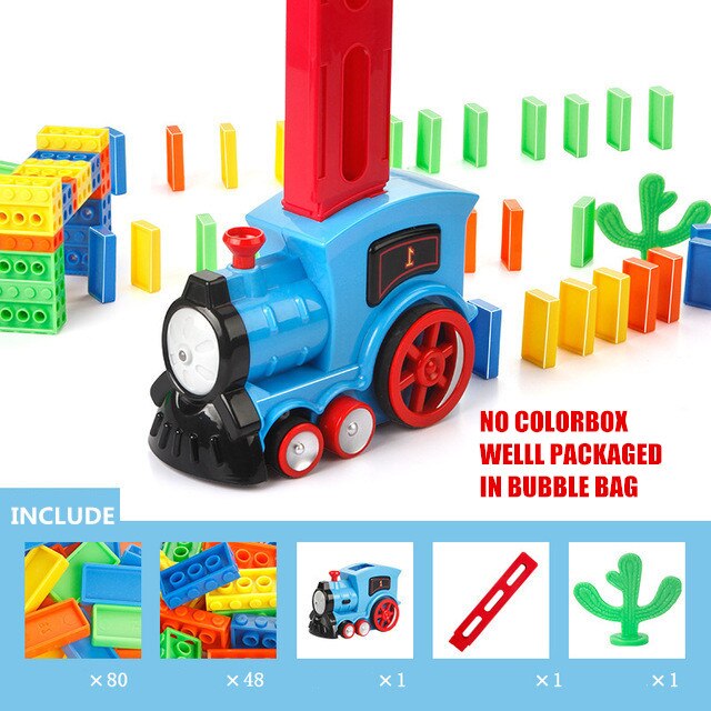 Børn elektriske tog domino legetøj til børn lyserød blå rød bil juguetes køretøj pædagogisk spil med dominos blokke: Blå -128 domino