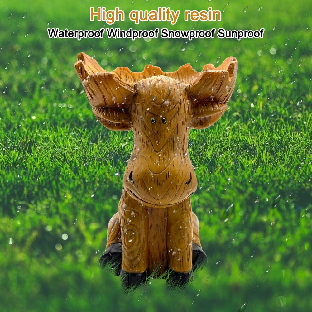 Outdoor Courtyard Resin Moose Statue Feeder Ornaments Simulation Moose Sitting Bird Feeder Accessories Supplies