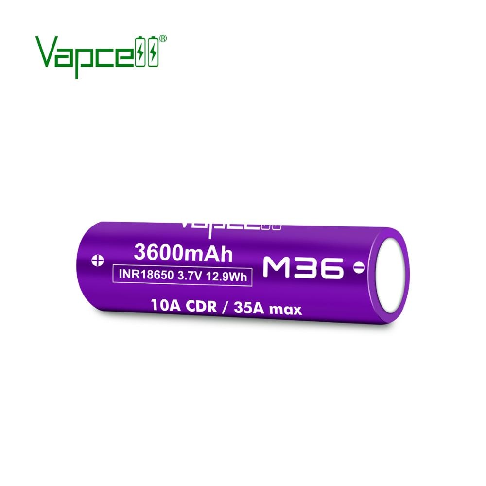 Vapcell original inr 18650 3600 mah 10a m36 3.7v li-ion batterier uppladdningsbara högeffektsbatterier för elverktygs ficklampor